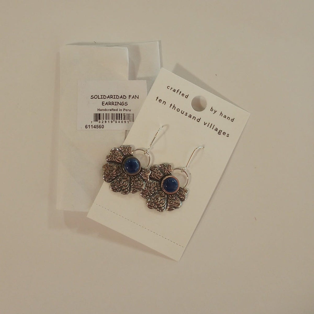 Earrings floral fan sodalite/strlg 1.5L silv/navy