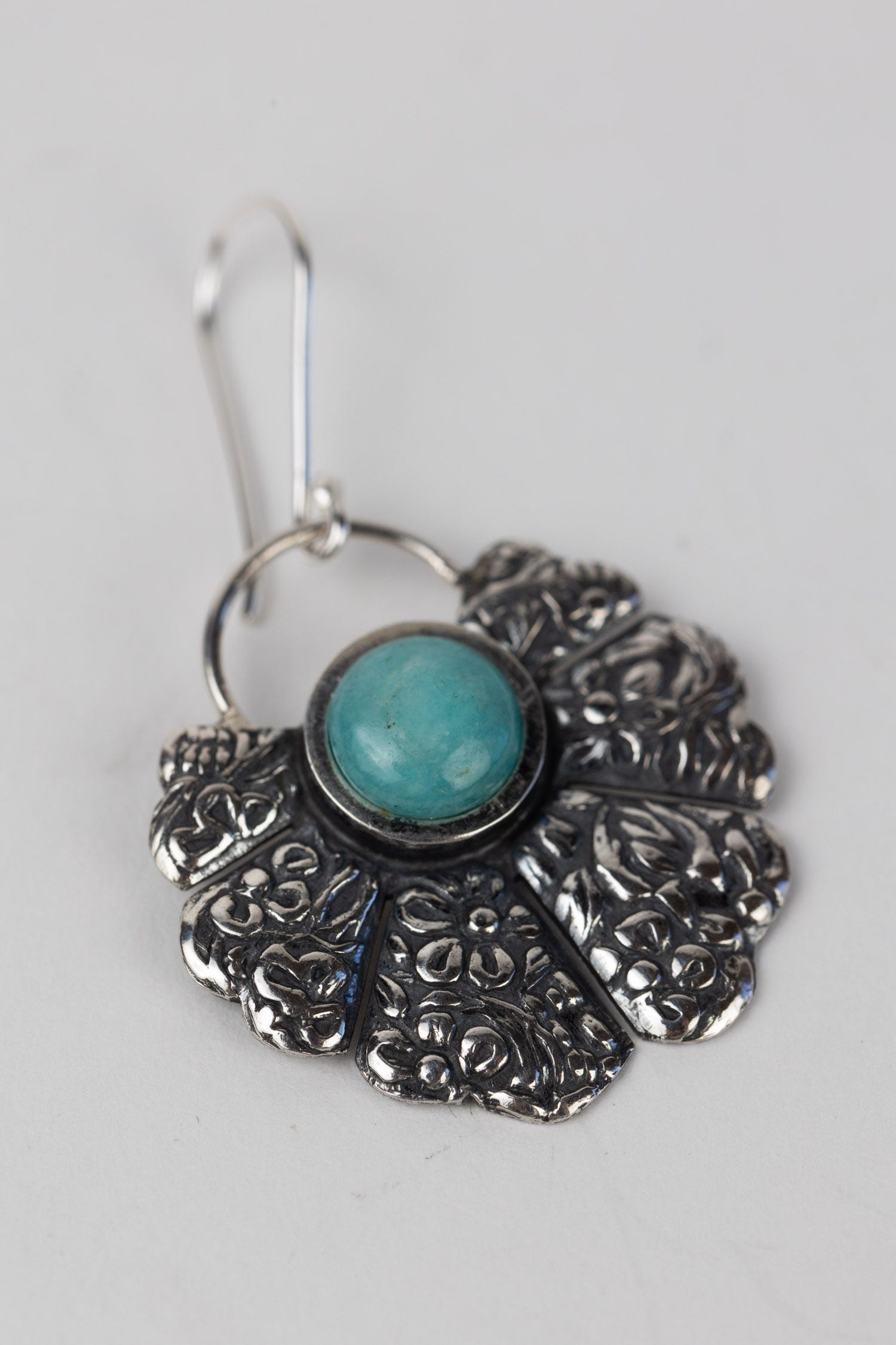 Earrings floral fan amazonite/strlg 1.5L silv/aqua