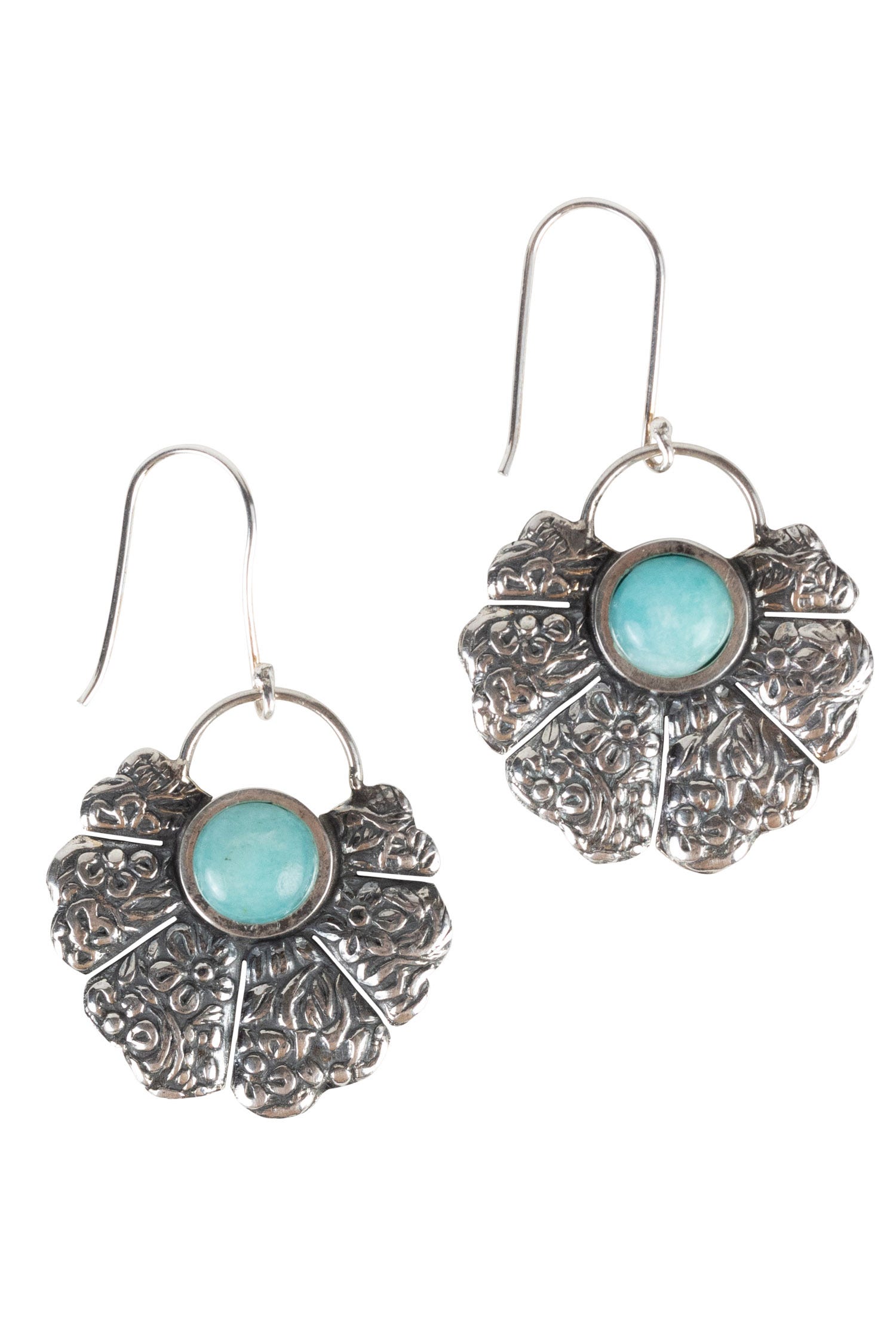 Earrings floral fan amazonite/strlg 1.5L silv/aqua