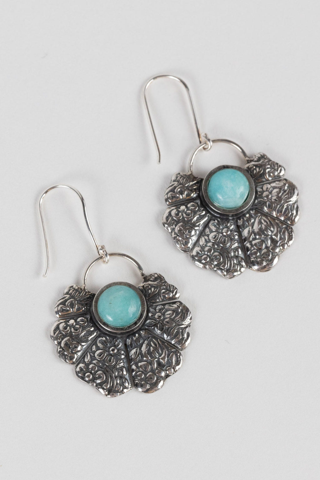 Earrings floral fan amazonite/strlg 1.5L silv/aqua