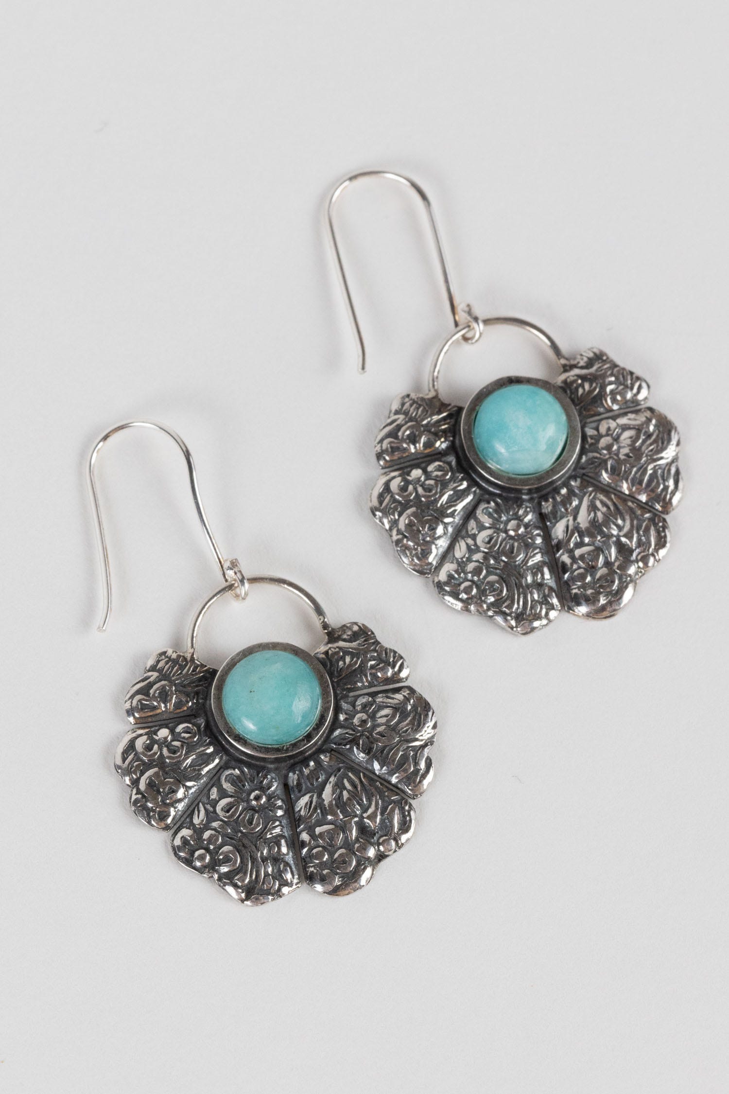 Earrings floral fan amazonite/strlg 1.5L silv/aqua