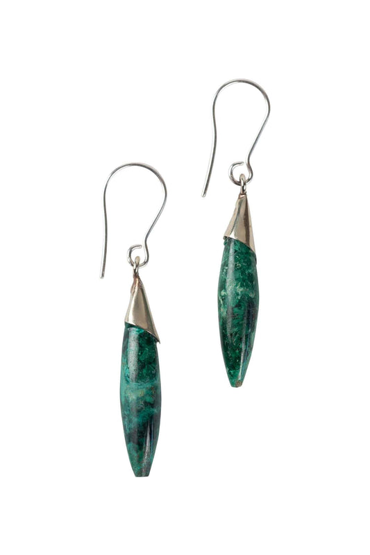 Earrings long oval sodalite/alpaca 2L green/silv