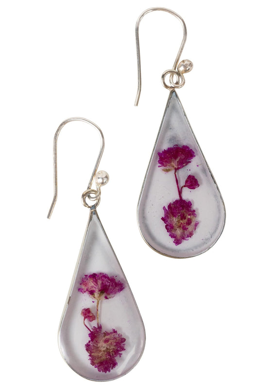 Earrings rain drop dried flower/resin 2L prpl/wht