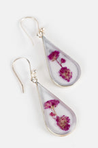 Earrings rain drop dried flower/resin 2L prpl/wht