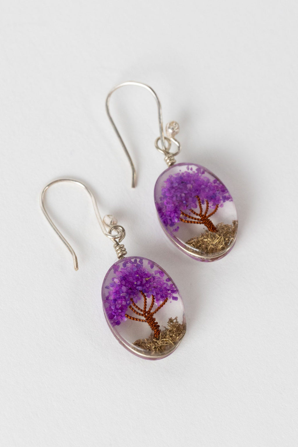 Earrings arbor tree oval resin/stn 1.5L prpl/clear