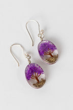 Earrings arbor tree oval resin/stn 1.5L prpl/clear