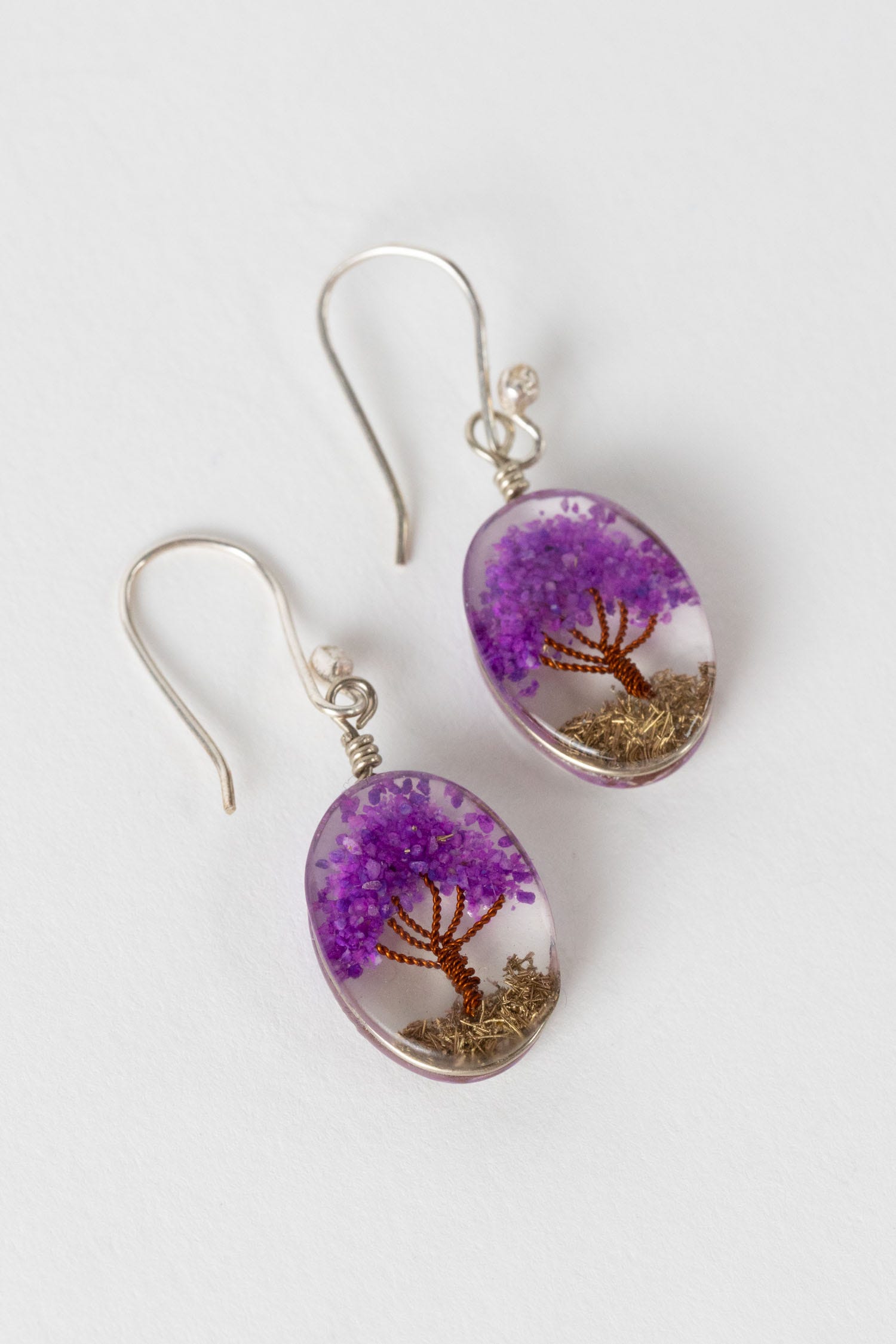 Earrings arbor tree oval resin/stn 1.5L prpl/clear