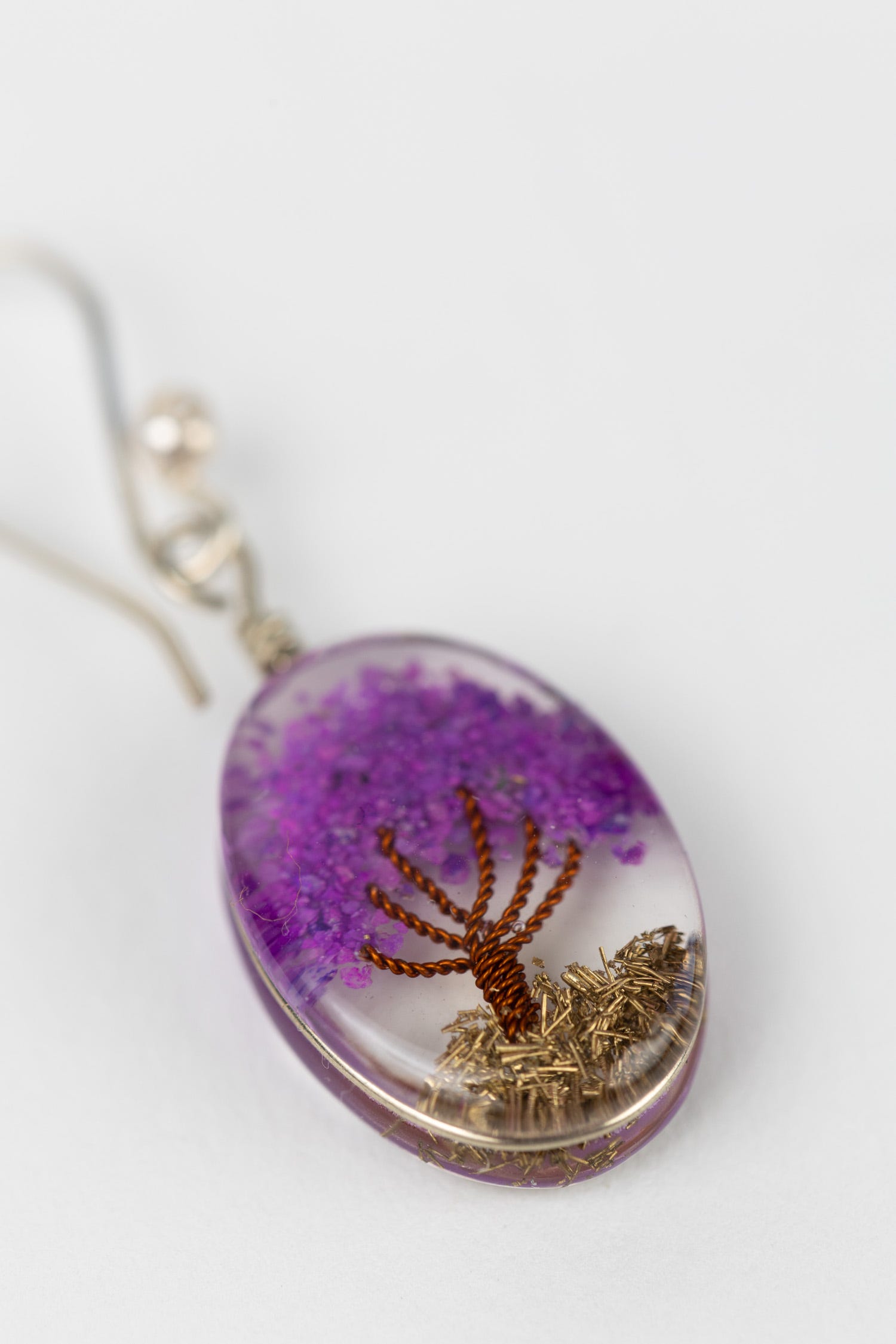 Earrings arbor tree oval resin/stn 1.5L prpl/clear