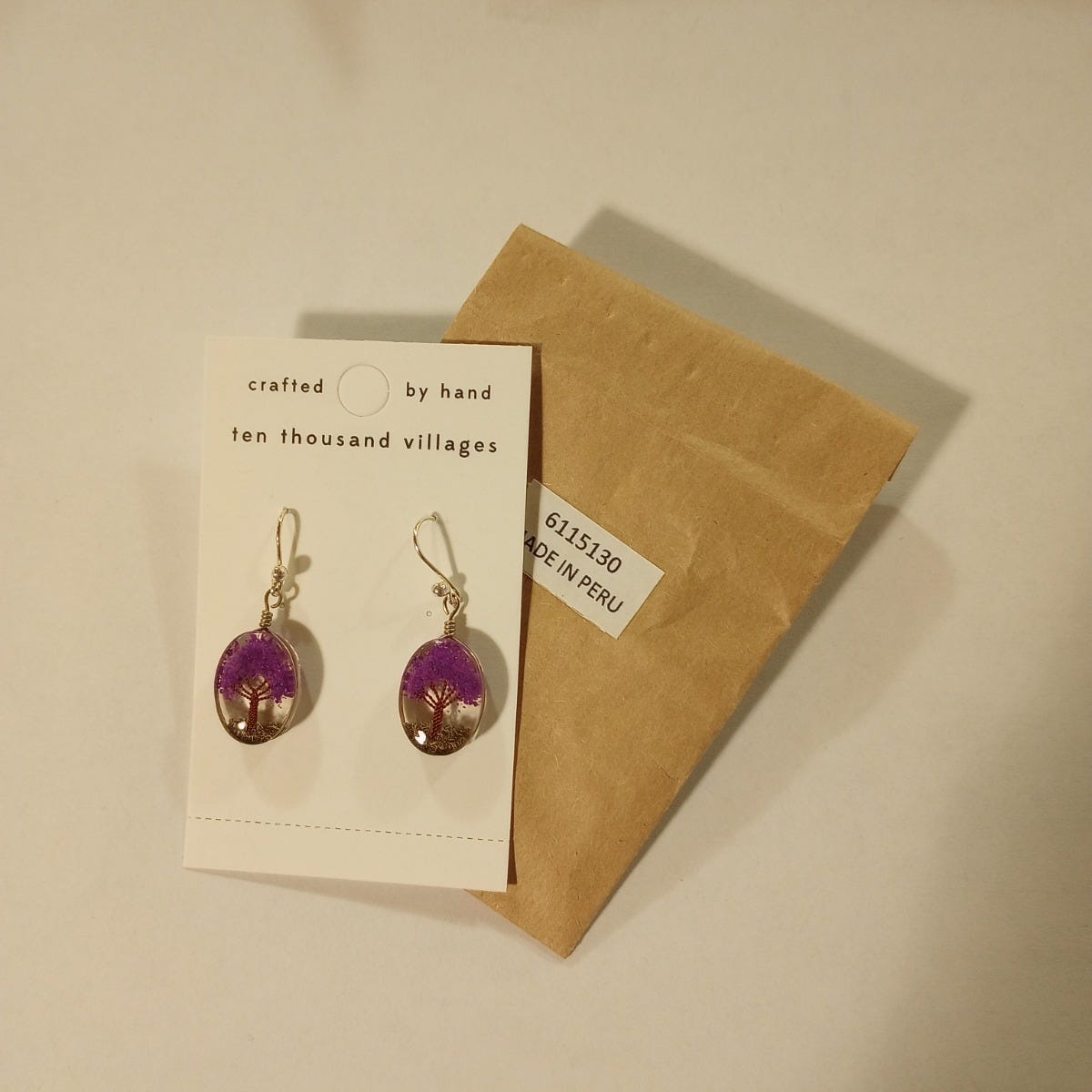 Earrings arbor tree oval resin/stn 1.5L prpl/clear