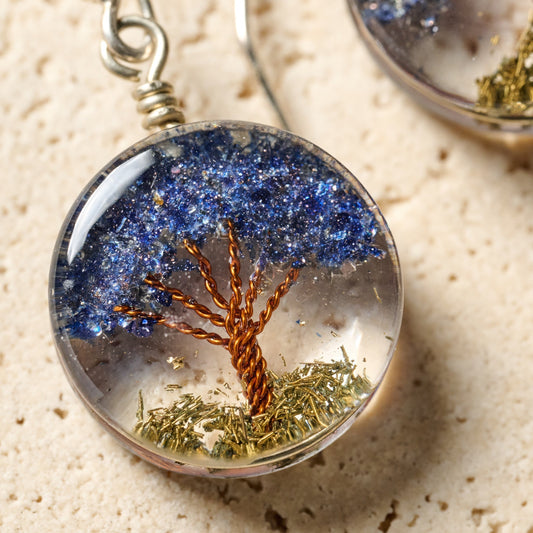 Earrings mini tree of life resin/stone .4Dx1L