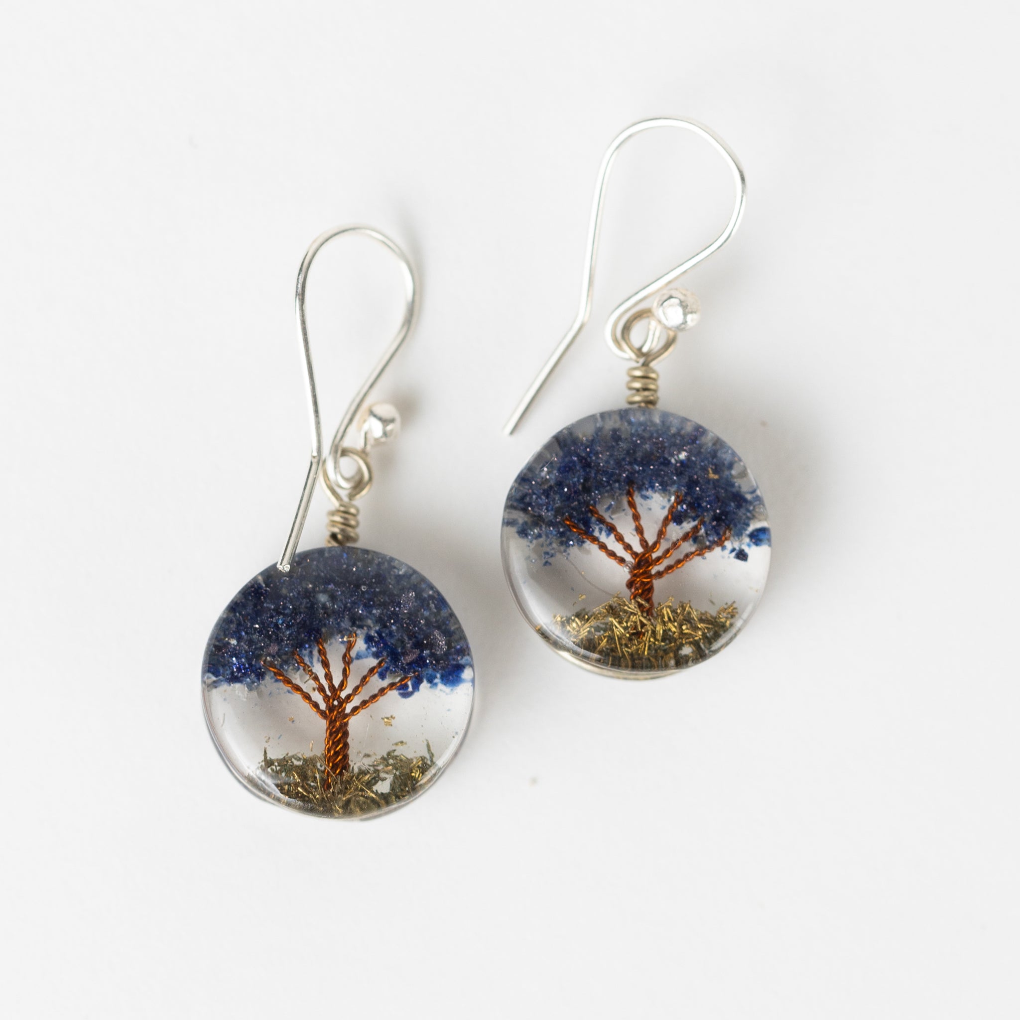 Earrings mini tree of life resin/stone .4Dx1L