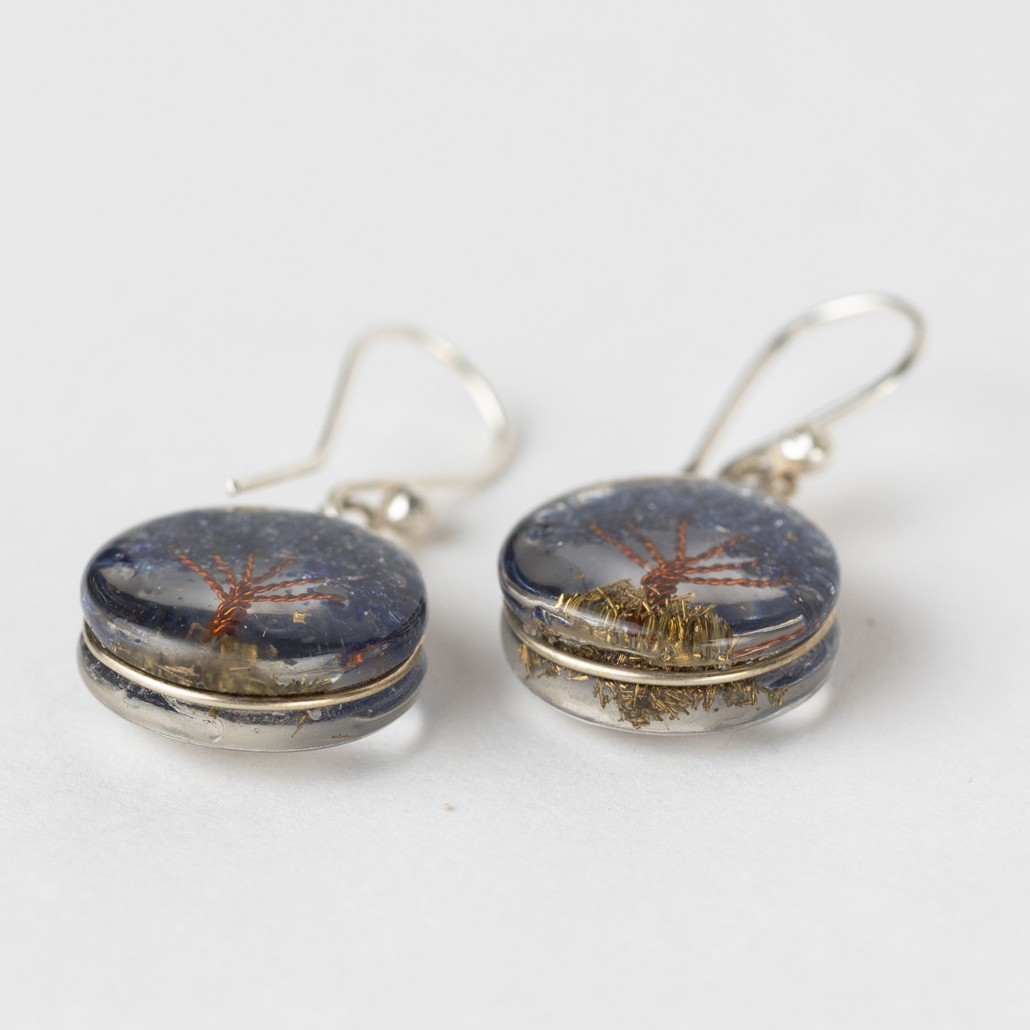 Earrings mini tree of life resin/stone .4Dx1L