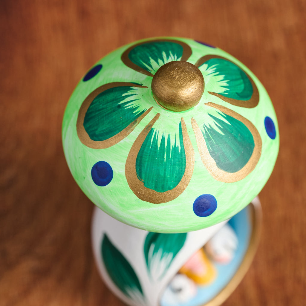 Nativity mushroom floral ceramic 3.5H wht/grn