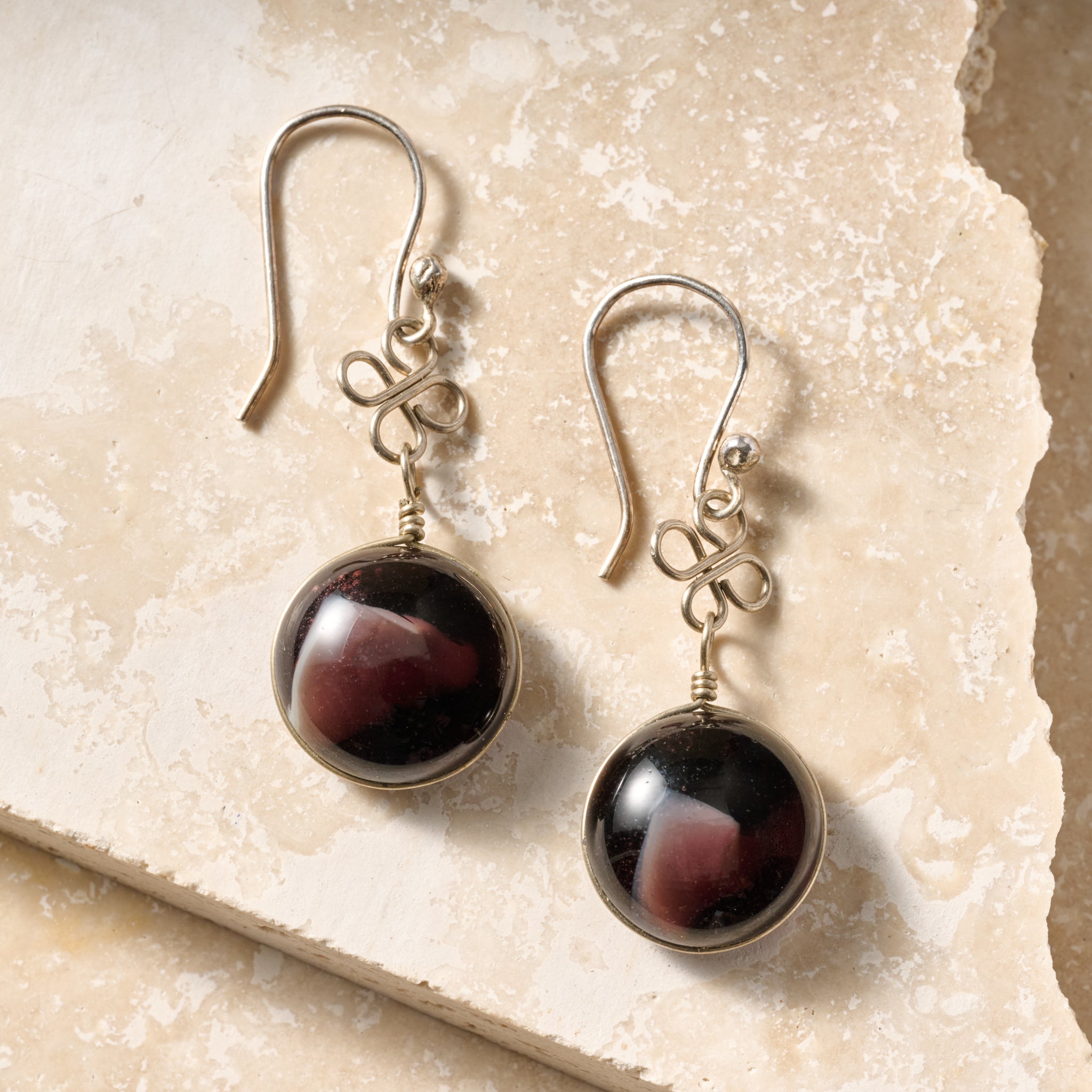 Earrings bead/cloverleaf glass/wire 1.5L prpl/silv