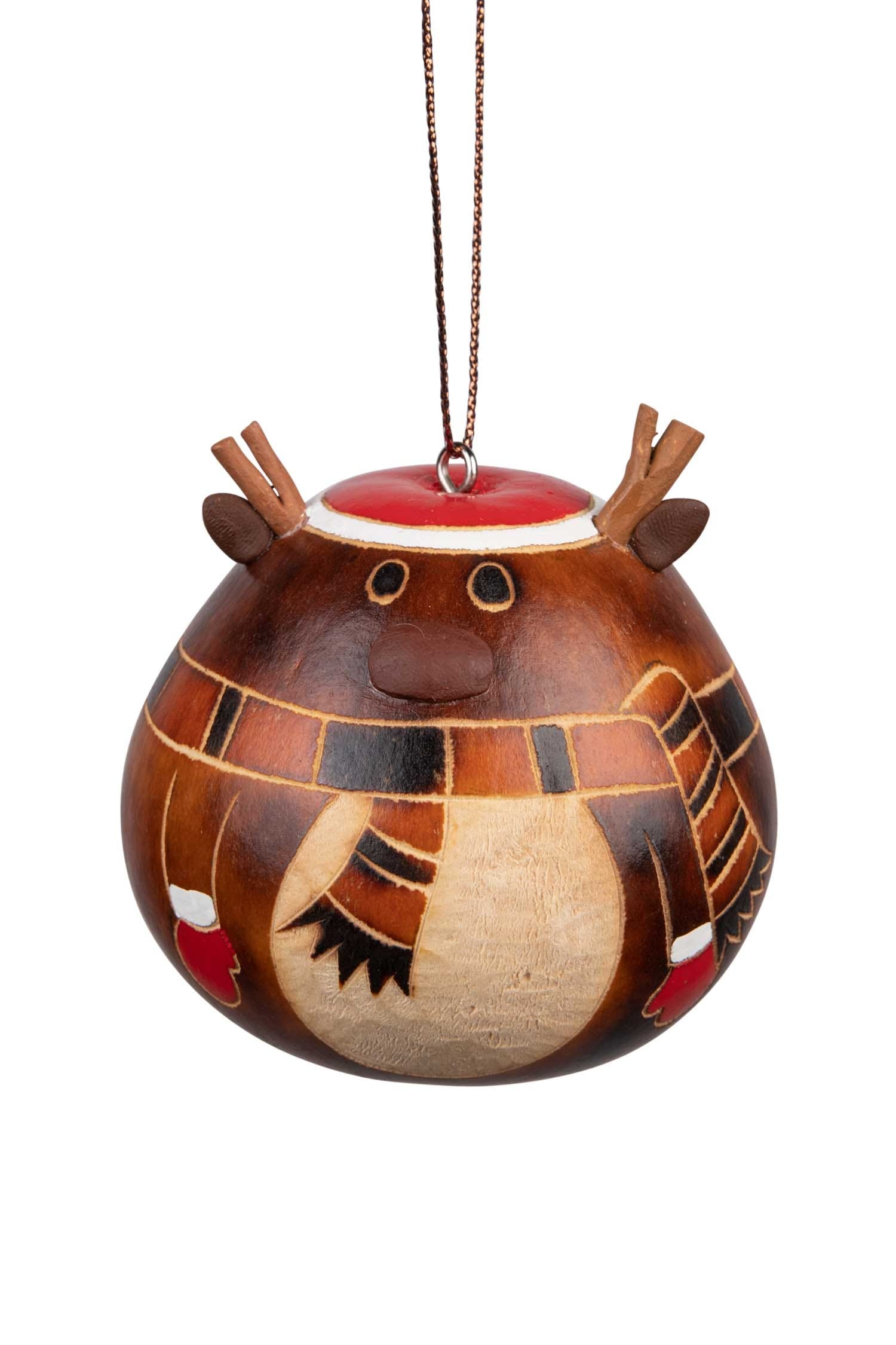 Ornament deer w/hat/mittens etched gourd 2.5D/asst