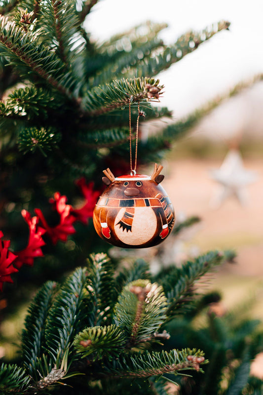 Ornament deer w/hat/mittens etched gourd 2.5D/asst