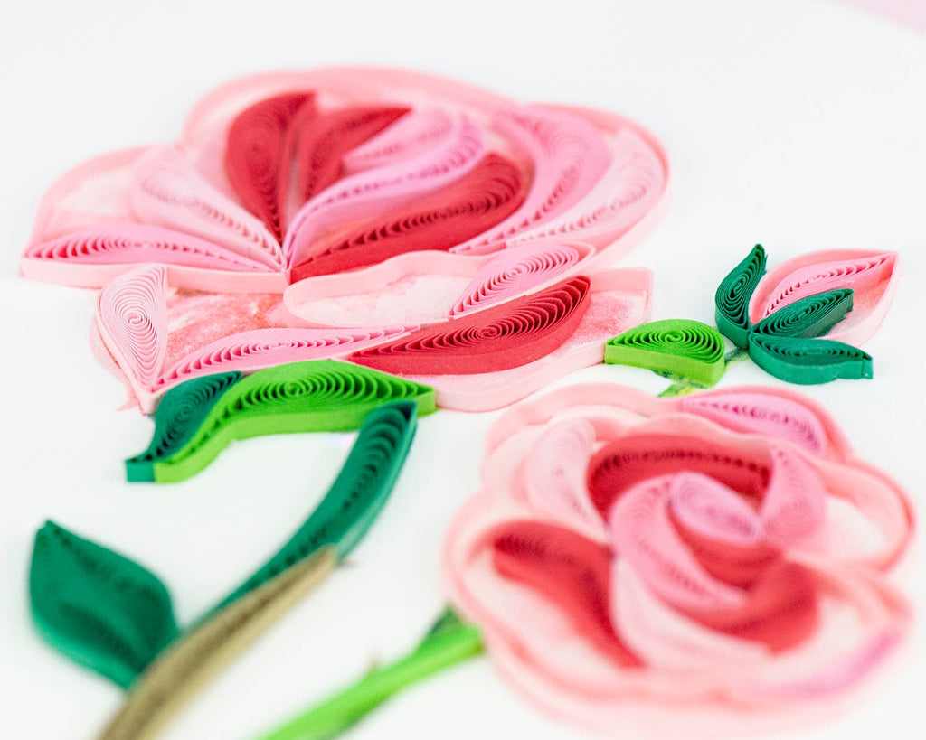 Quilled Greeting Card, "Long Stem Pink Roses"