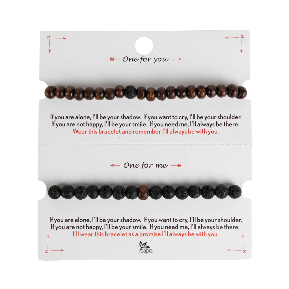 Bracelets to share s/2 w/card lava stn/wd blk/brn