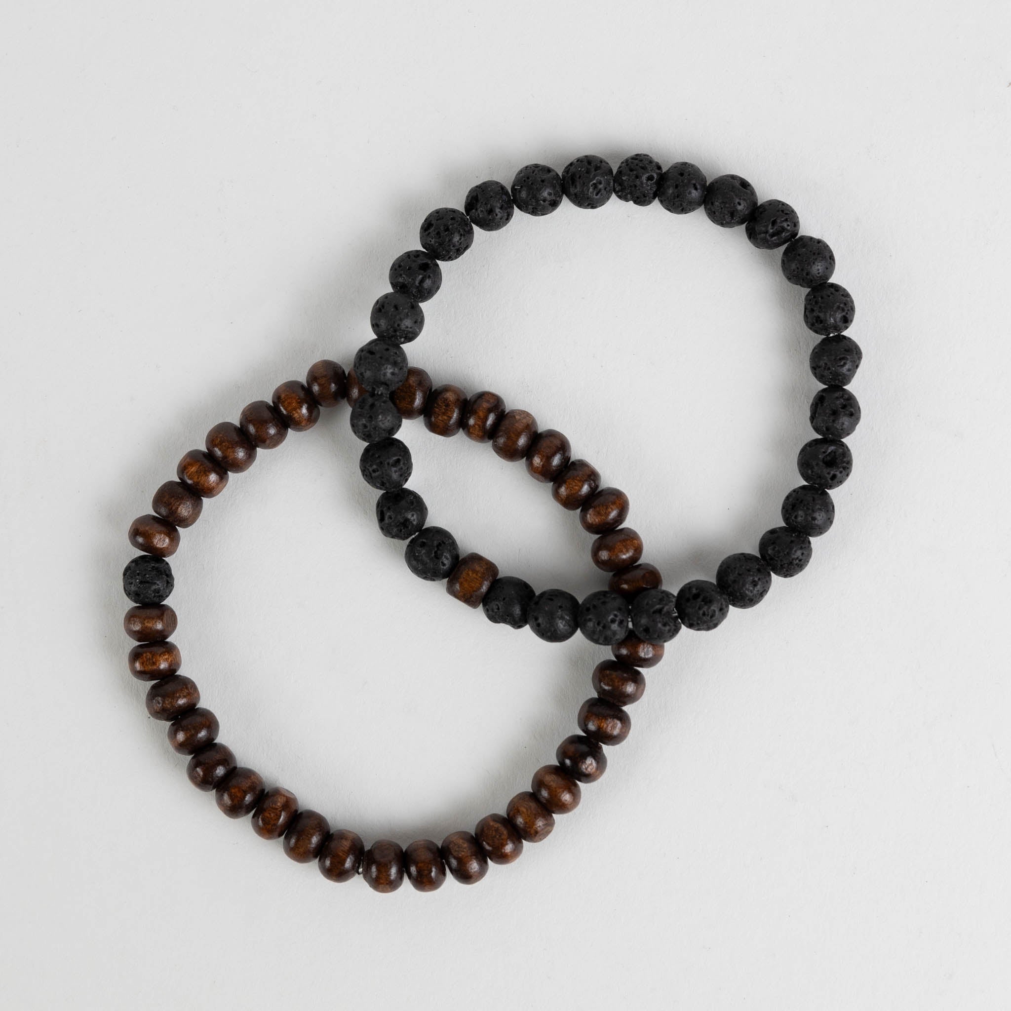 Bracelets to share s/2 w/card lava stn/wd blk/brn