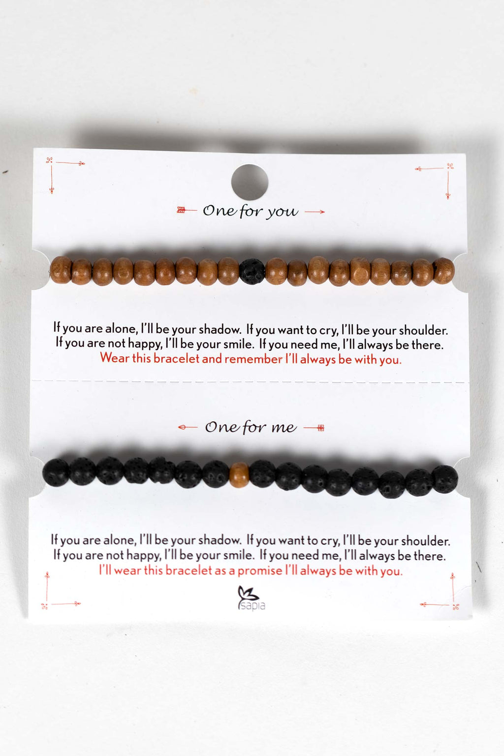 Bracelets to share s/2 w/card lava stn/wd blk/brn