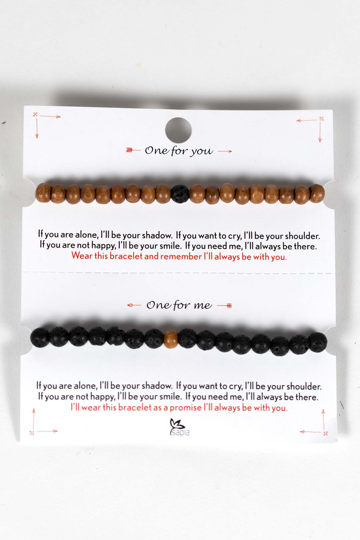 Bracelets to share s/2 w/card lava stn/wd blk/brn