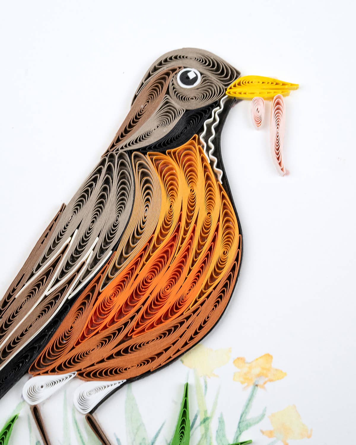 Quilled Greeting Card, "Robin with Worm"