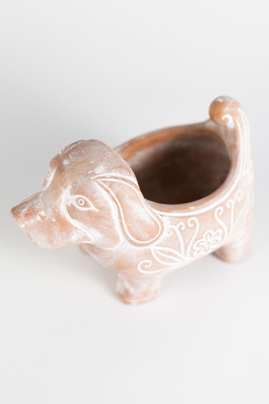 Whitewashed Terracotta Planter, Dog, 6"