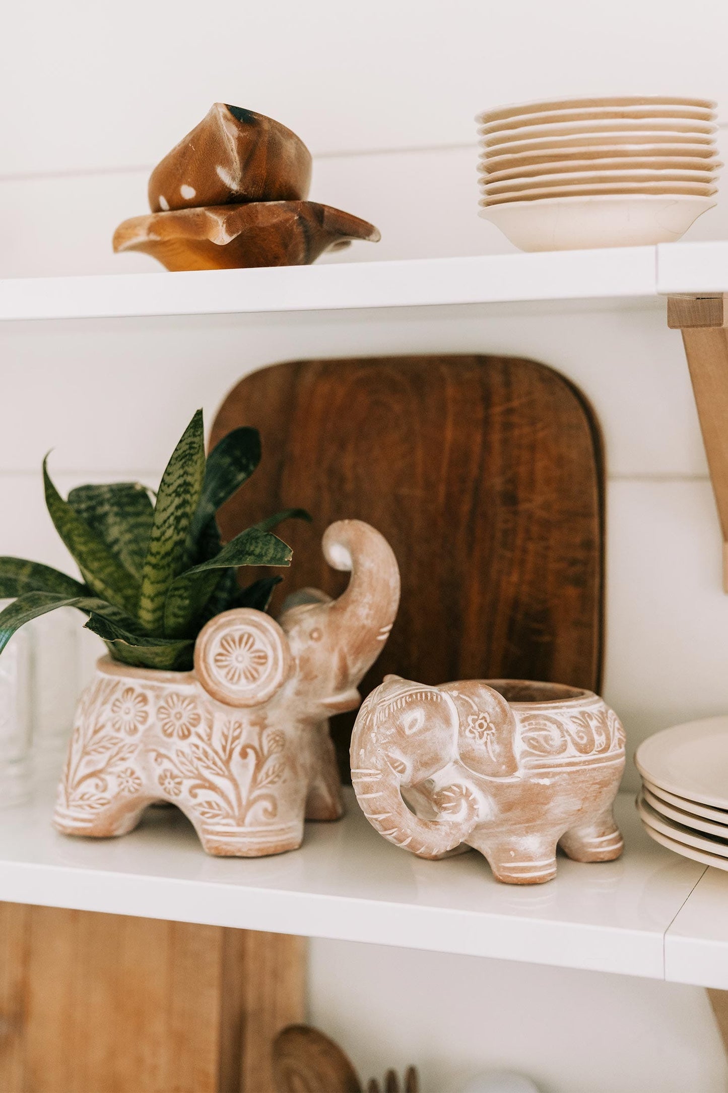 Planter elephant t-cotta 7Lx5H whitewash