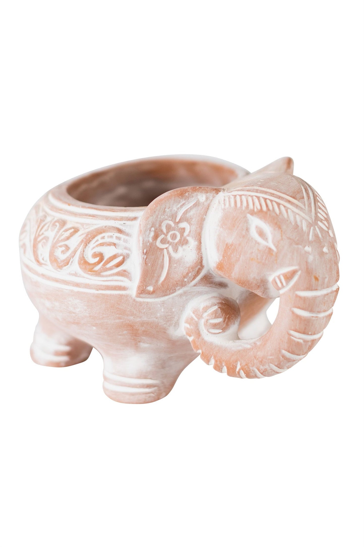 Planter elephant t-cotta 7Lx5H whitewash