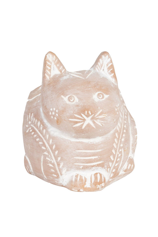 Planter petite crouching cat t-cotta 5Dx5H whtwash
