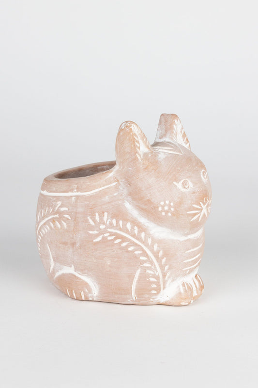 Planter petite crouching cat t-cotta 5Dx5H whtwash