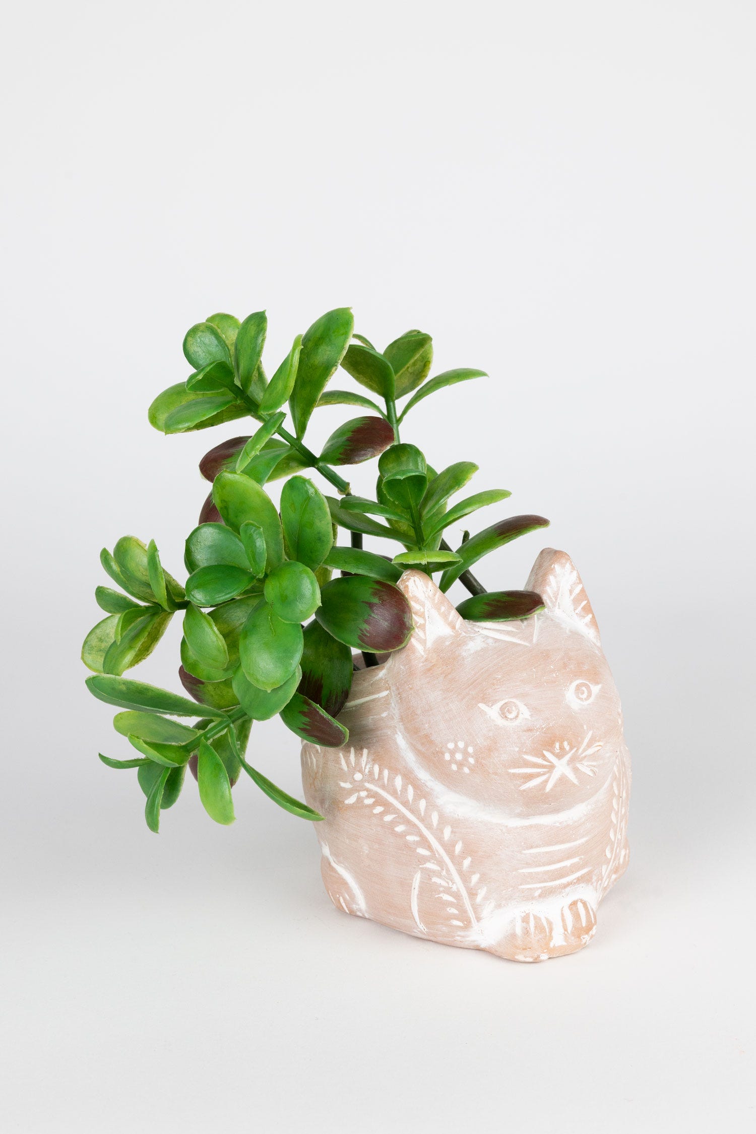 Planter petite crouching cat t-cotta 5Dx5H whtwash