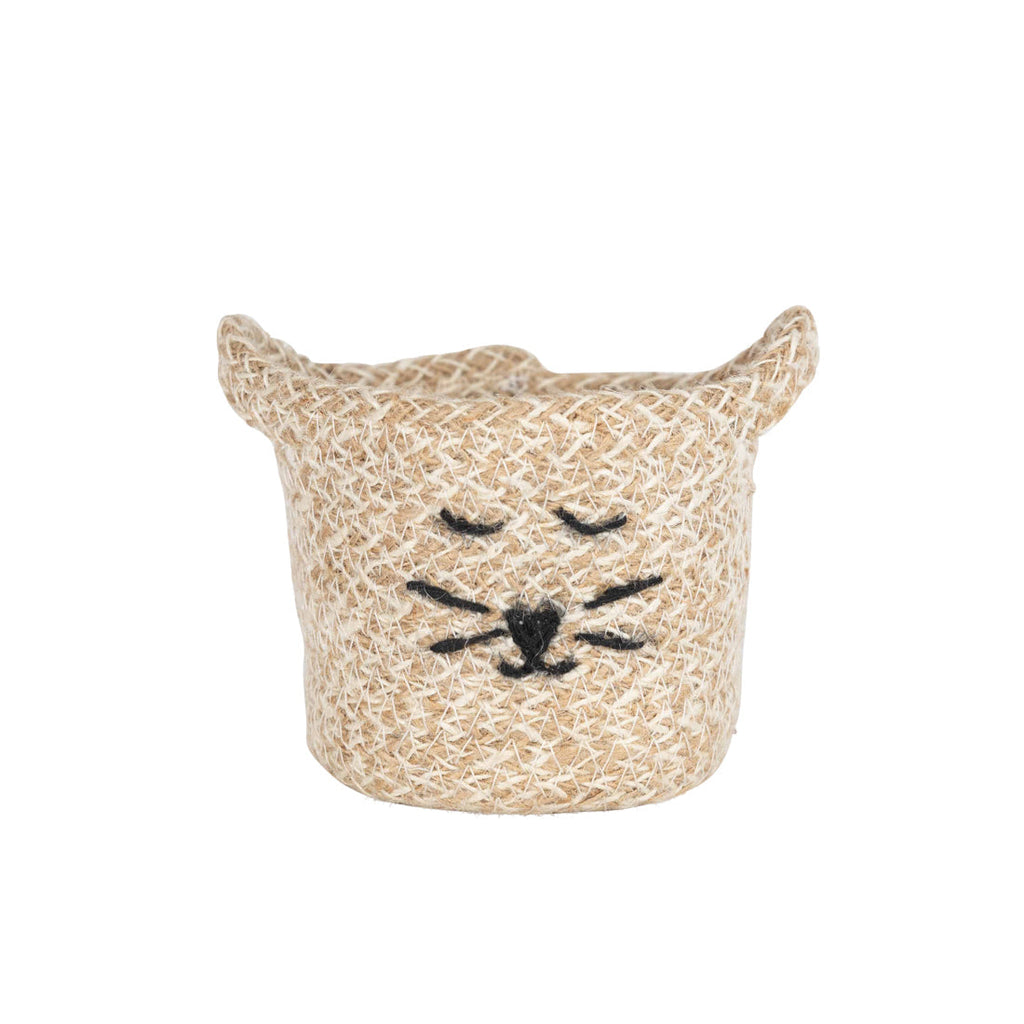 Basket mini cat face jute 3.75Dx4.5H tan/black