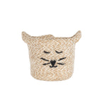 Basket mini cat face jute 3.75Dx4.5H tan/black