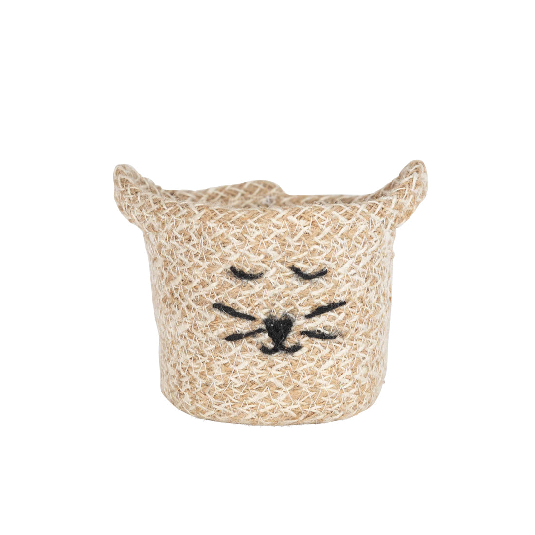 Basket mini cat face jute 3.75Dx4.5H tan/black
