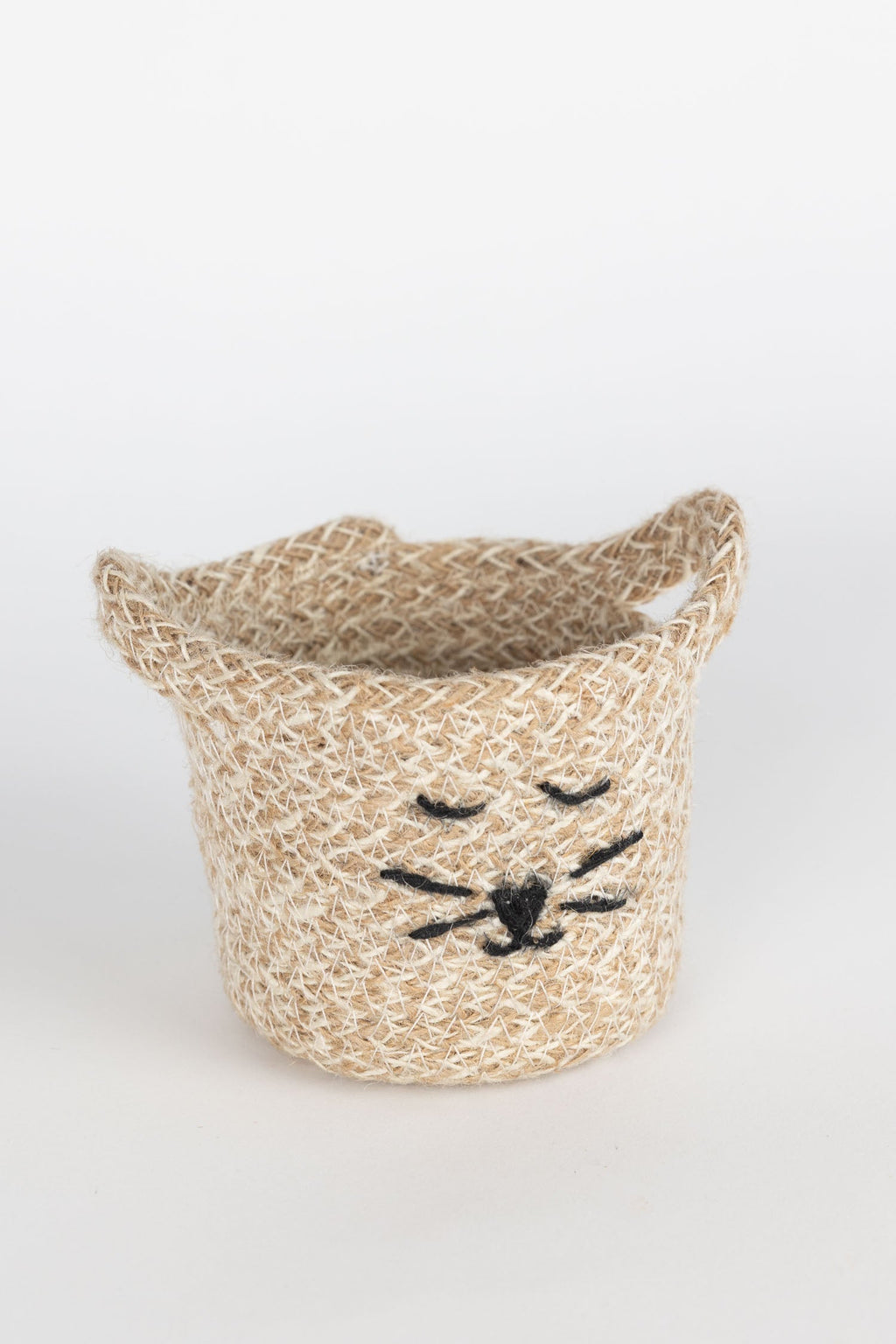 Basket mini cat face jute 3.75Dx4.5H tan/black