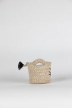 Basket mini cat face jute 3.75Dx4.5H tan/black