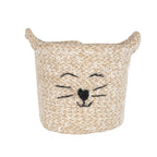 Basket S cat face jute 5Dx5.75H tan/black
