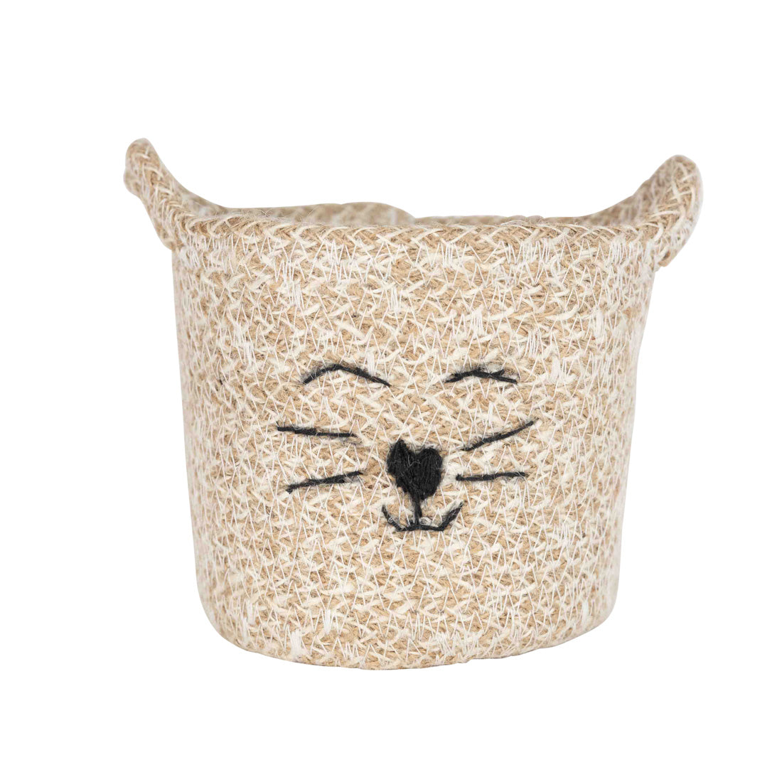 Basket S cat face jute 5Dx5.75H tan/black