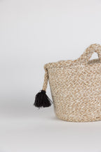 Basket S cat face jute 5Dx5.75H tan/black