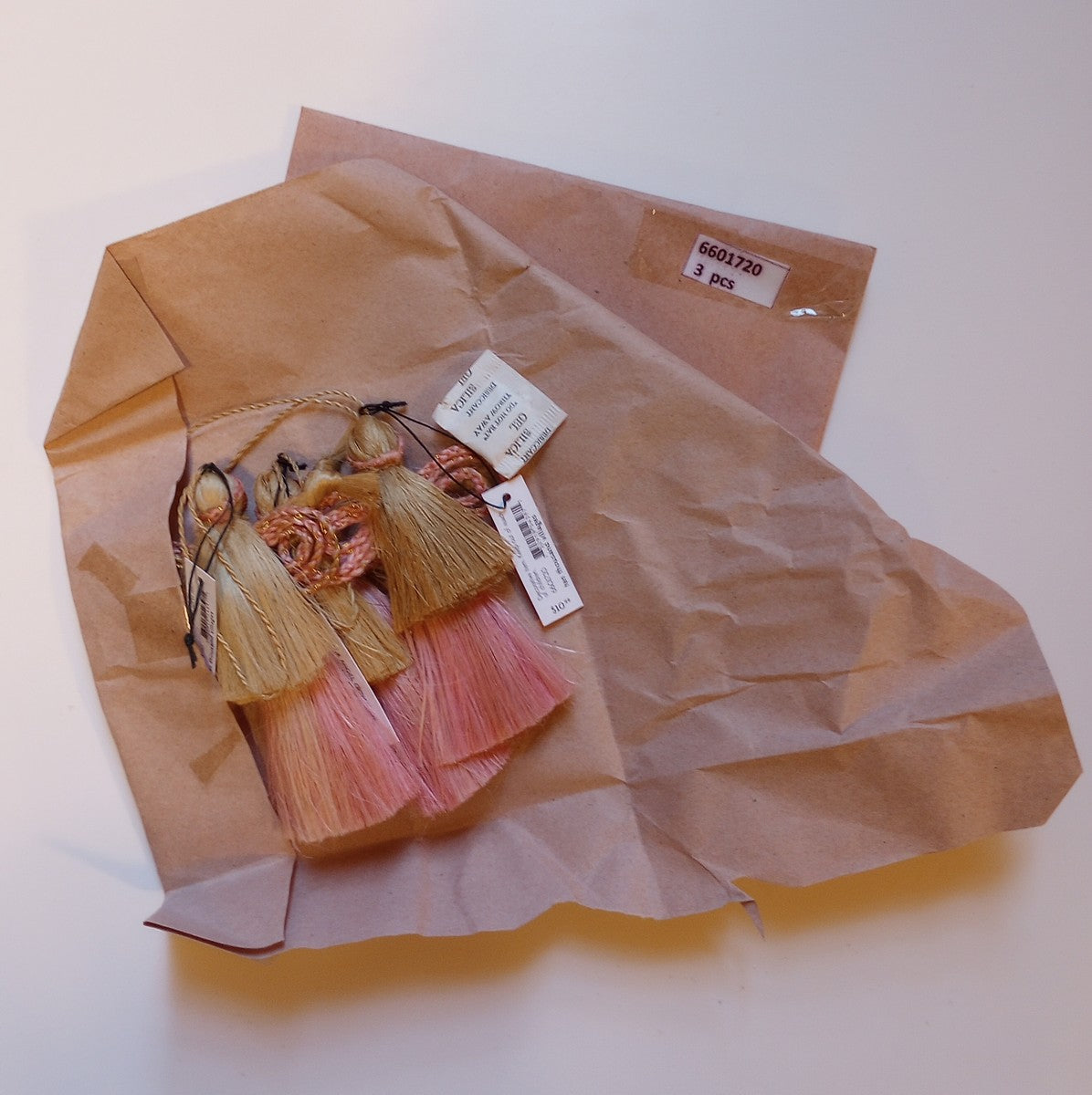 Ornament angel M/3 jute/wd 4.5H lt pink/nat