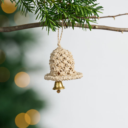 Ornament bell macrame M/3 jute/mtl 2Dx2H nat
