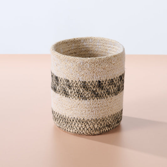 Dorakata Stitched Jute Basket, 5.5" H