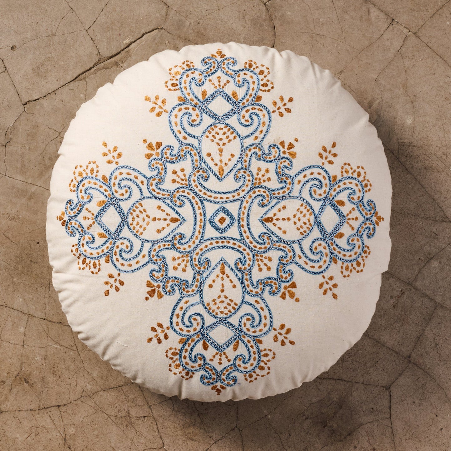Jatila Hand Embroidered Round Pillow