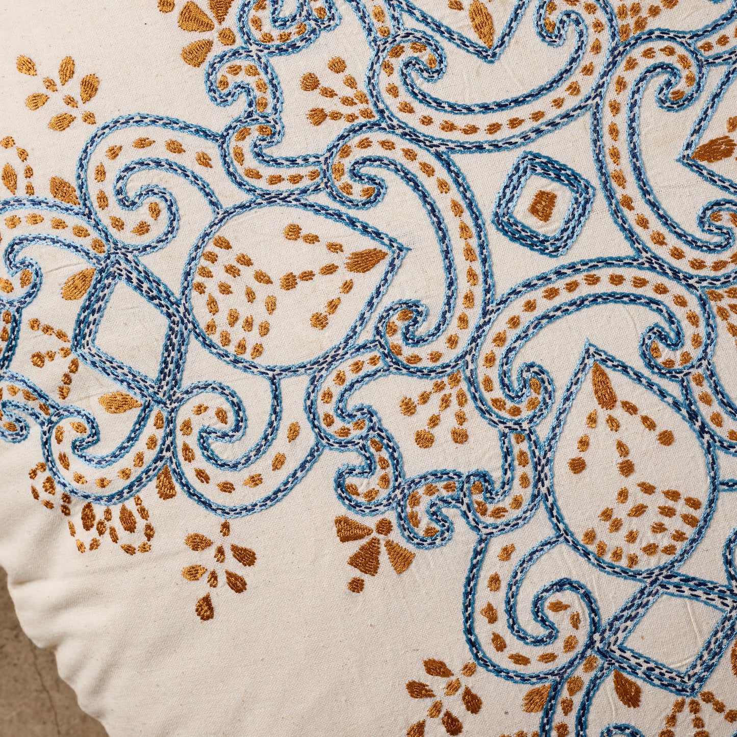 Jatila Hand Embroidered Round Pillow