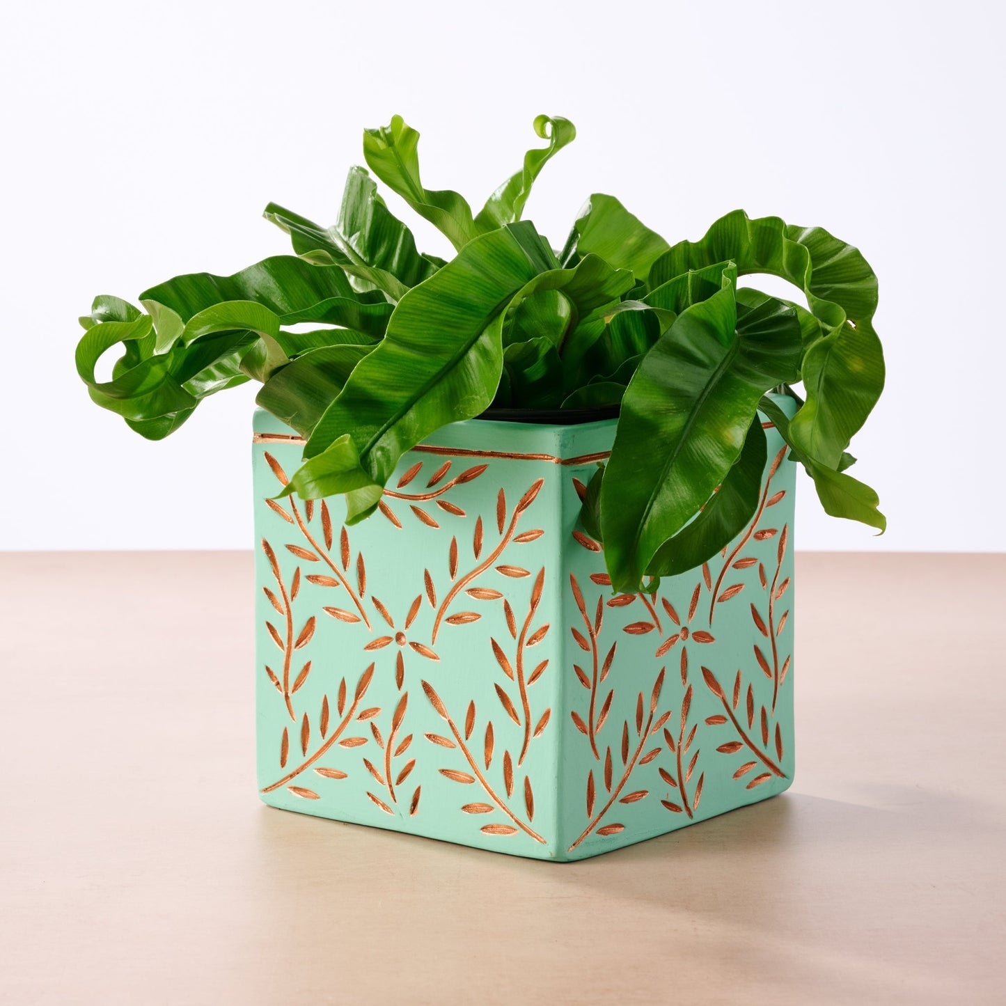 Tila Terracotta Debossed Leaf Planter
