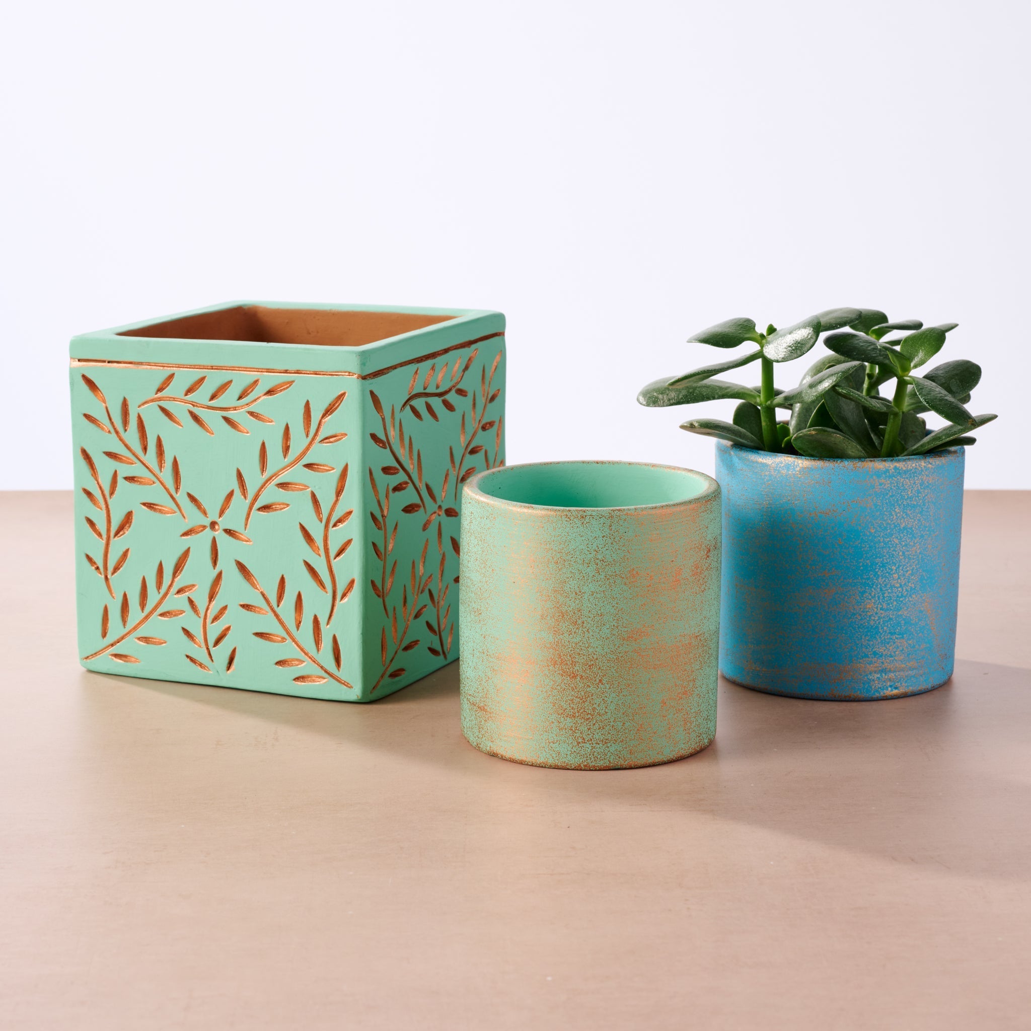 Chota Terracotta Mini Planter - Turquoise