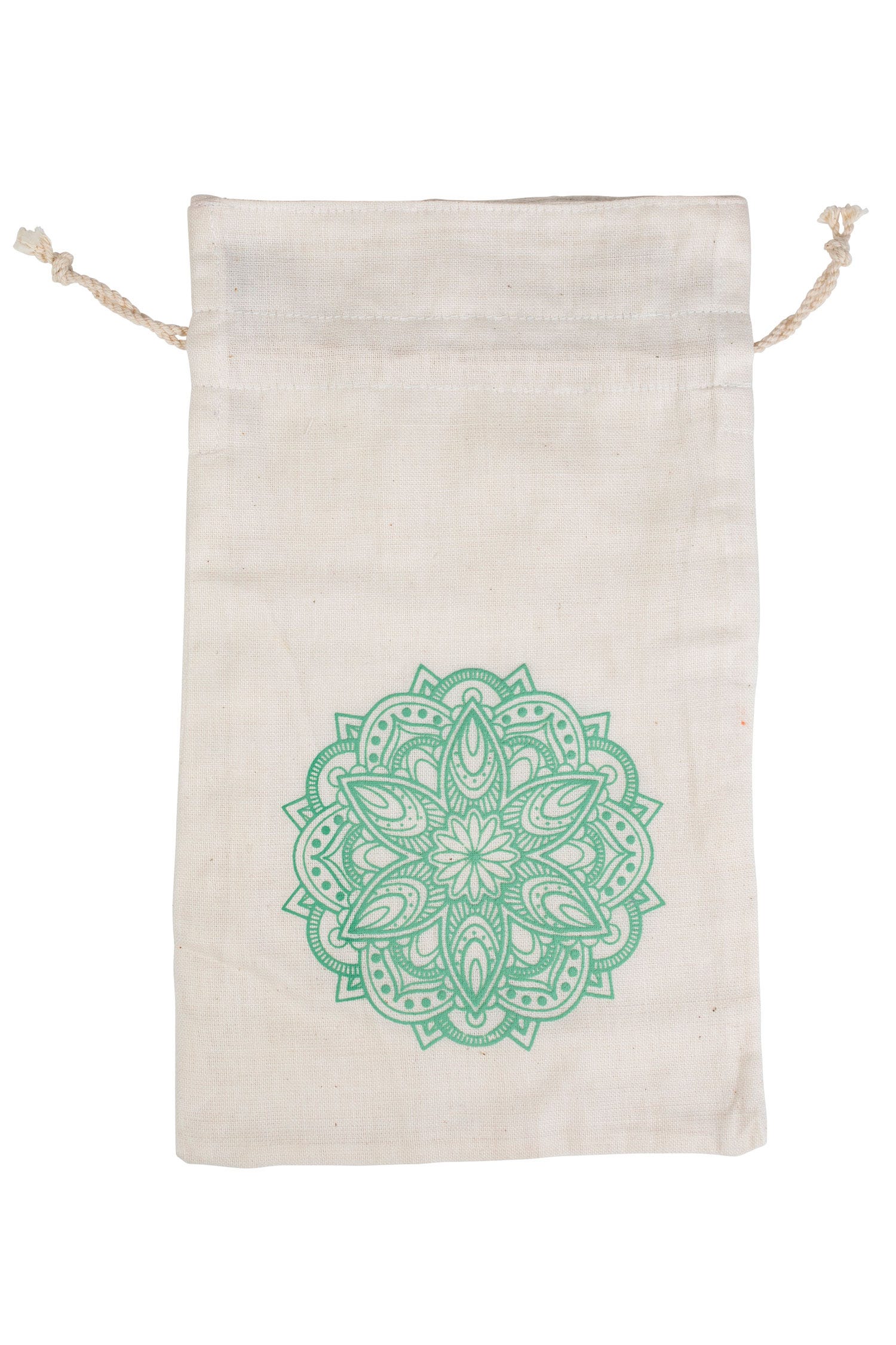 Gift bag mandala/drawstring M/3 cttn 6Wx9H crm/grn
