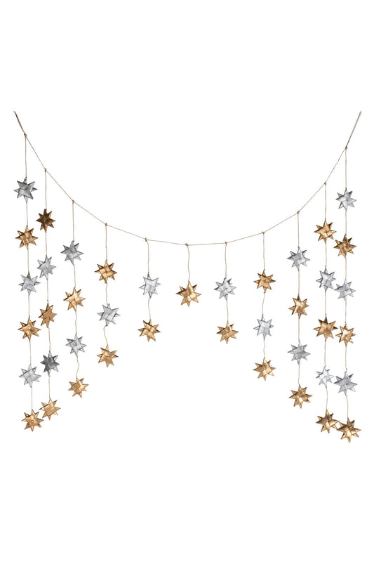 Valance stars M/3 palm leaf 37Wx23H gold/silver