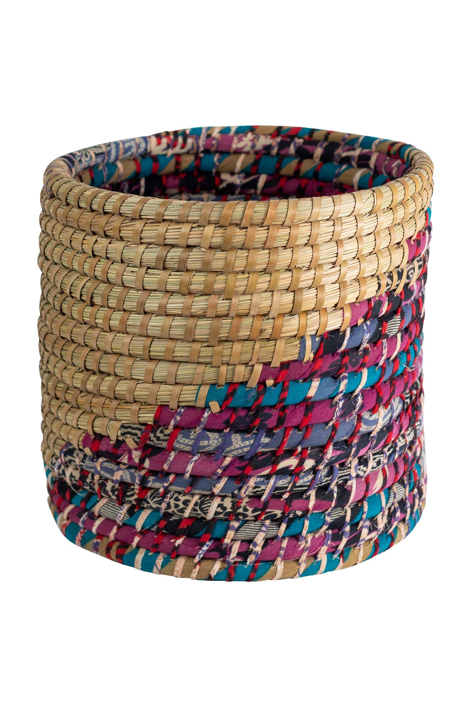Basket sari wrapped kaisi grass 13Dx12H nat/asst